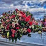 Photo casket, flowers